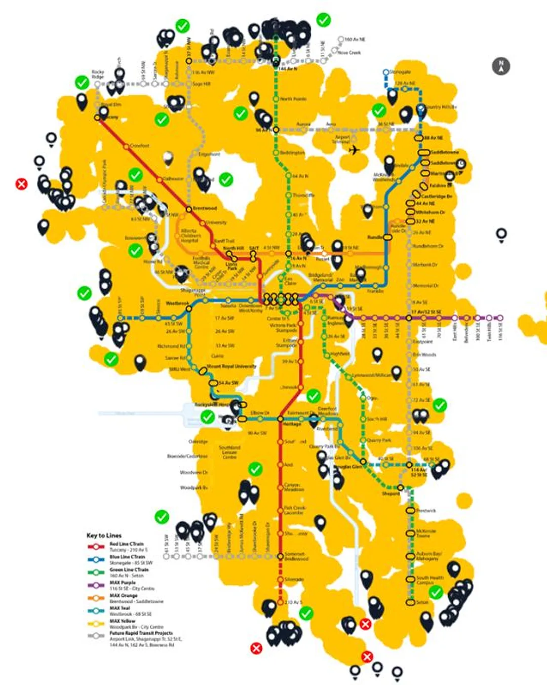 Map of Calgary Transit network coverage