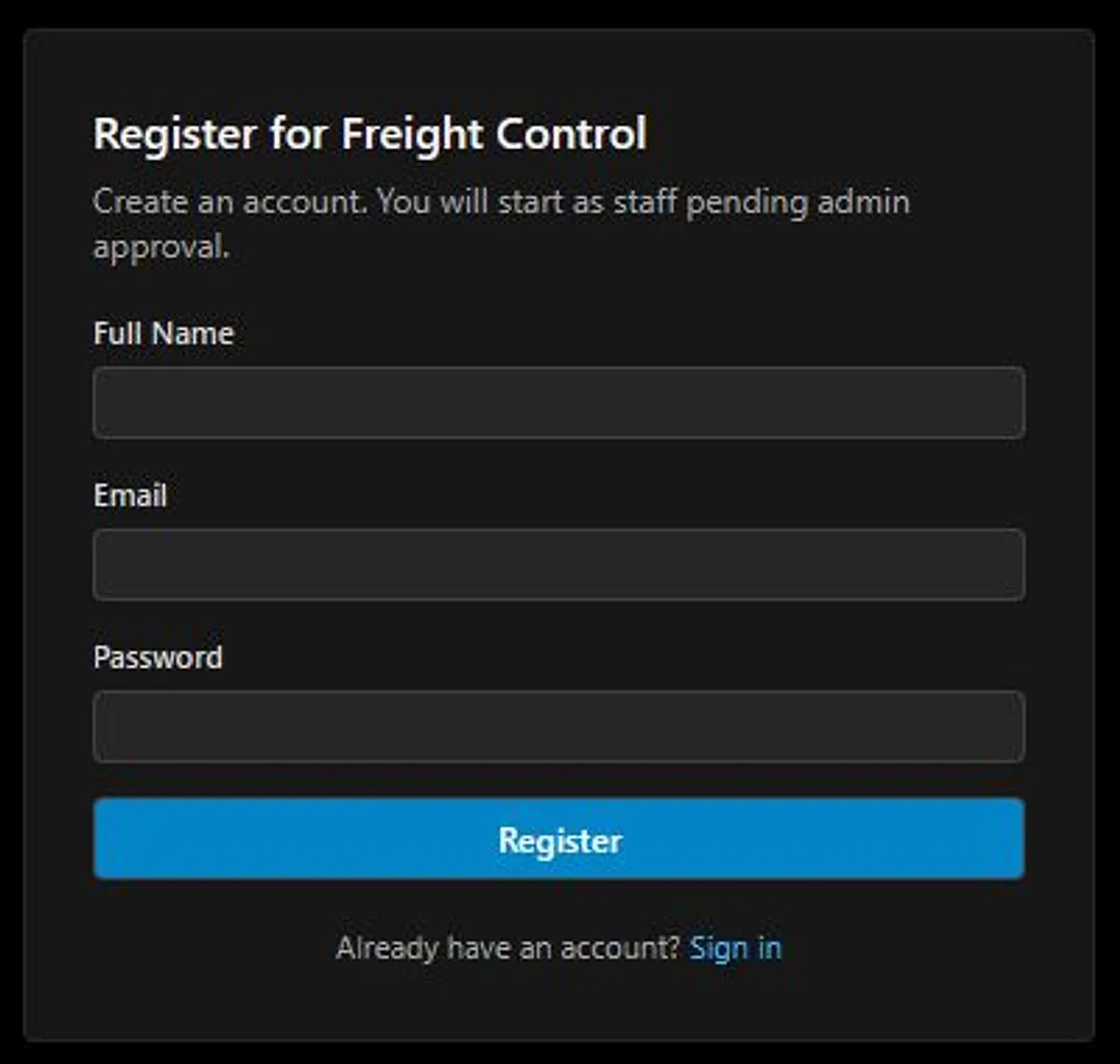 Account registration screen