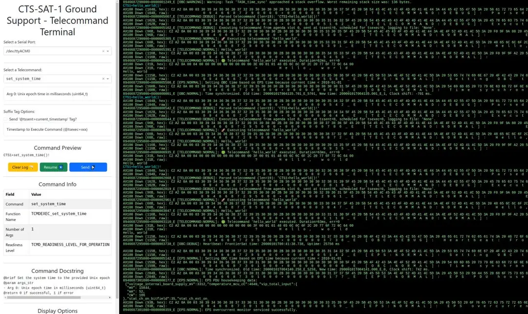 CTS-SAT-1 telecommand terminal sending commands to the satellite