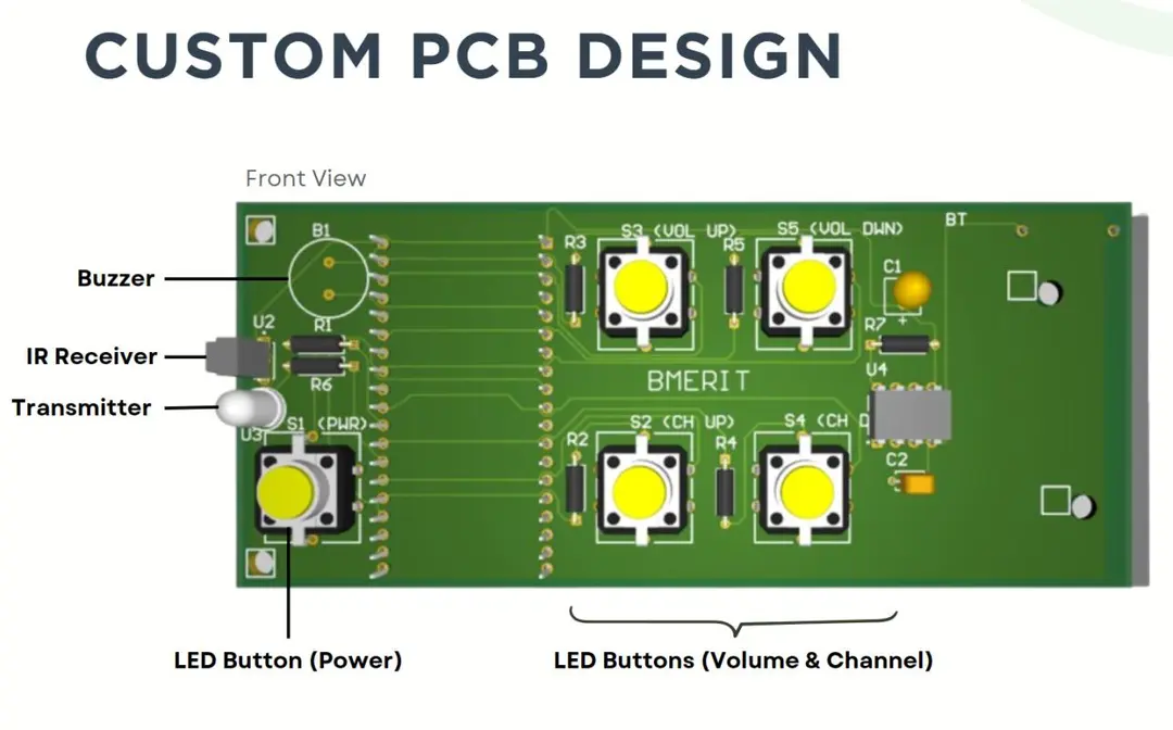Render of the IR remote's printed circuit board