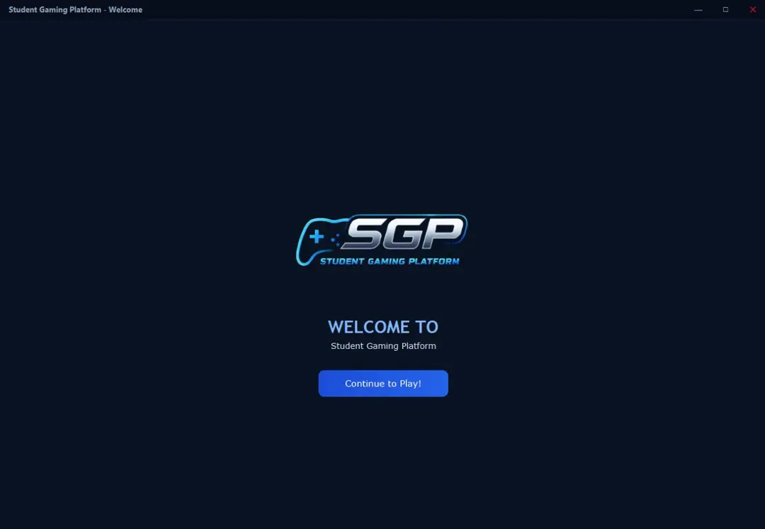 Student Gaming Platform welcome screen