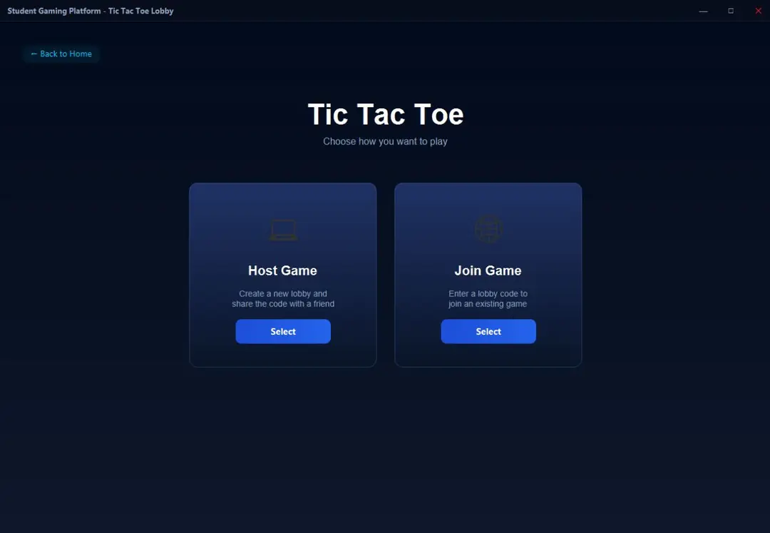 Choosing to host or join a game