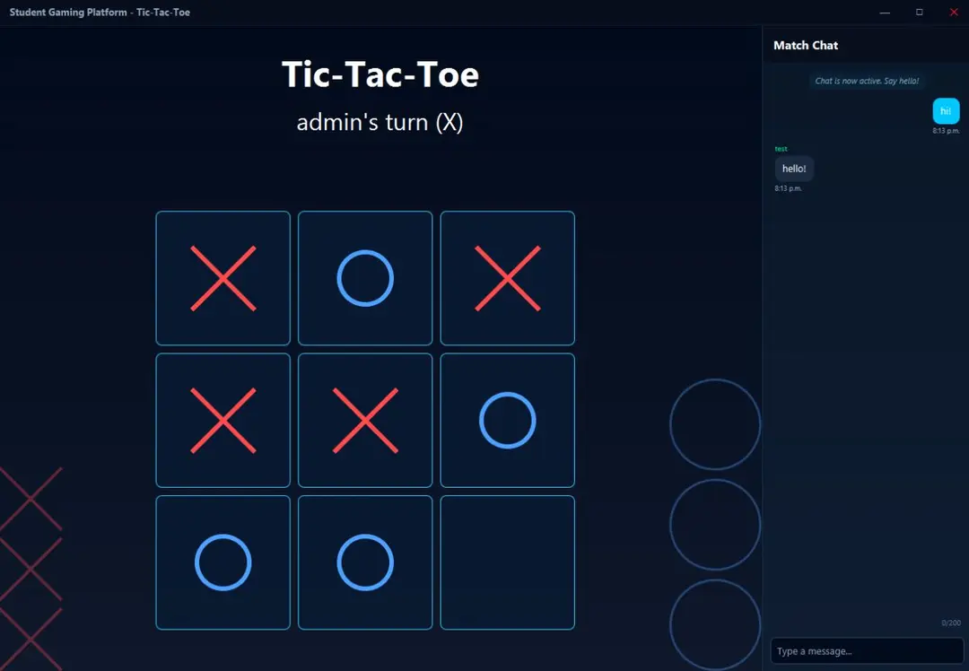 Tic-tac-toe match with in-game chat
