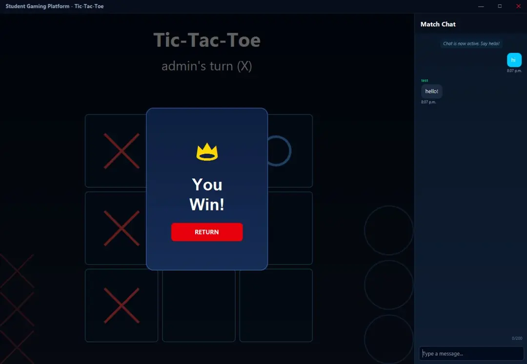 Win screen at the end of a match