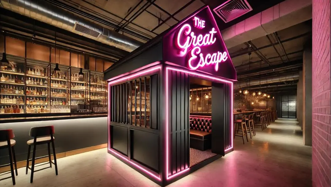 Concept render of The Great Escape's neon-lit booth